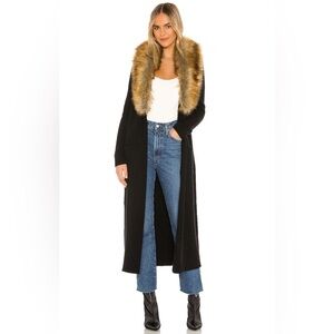 Show Me Your Mumu Lombardi Long Cardigan With Faux Fur Trim in Black
